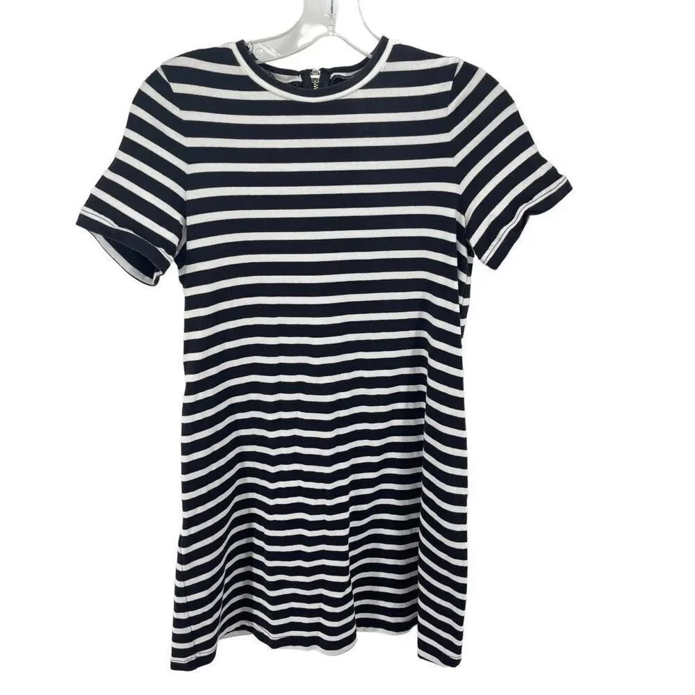 Kate Spade Womens Striped Dress Zip 100% Cotton Mini Black White Size XS
